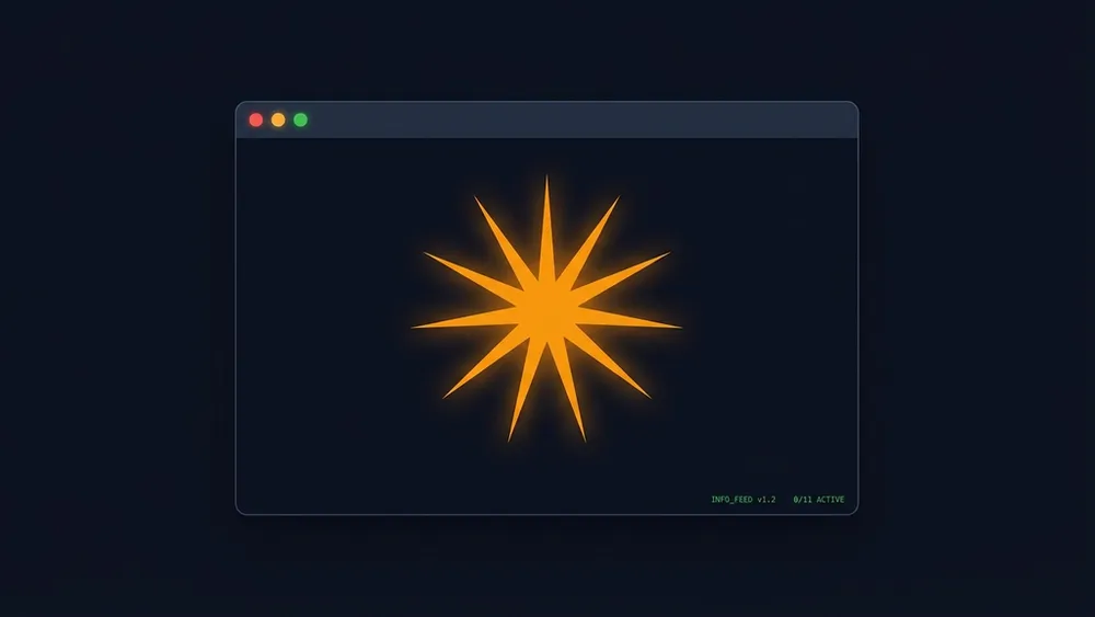 Emblema abstracto naranja en forma de destello sobre fondo oscuro