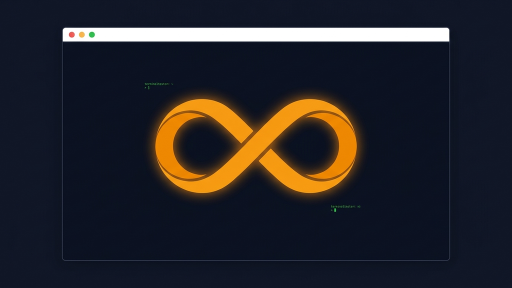 Símbolo de infinito naranja en una terminal sobre fondo oscuro
