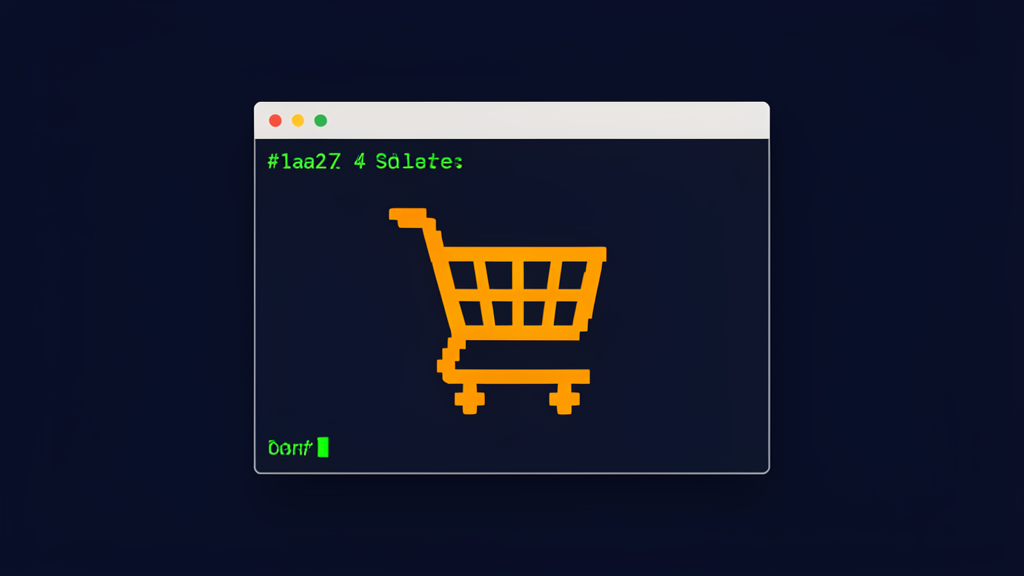 Terminal con icono de carrito de compra en ASCII sobre fondo oscuro