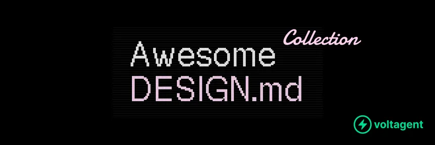 Captura de pantalla del repositorio VoltAgent/awesome-design-md con varios archivos DESIGN.md listados