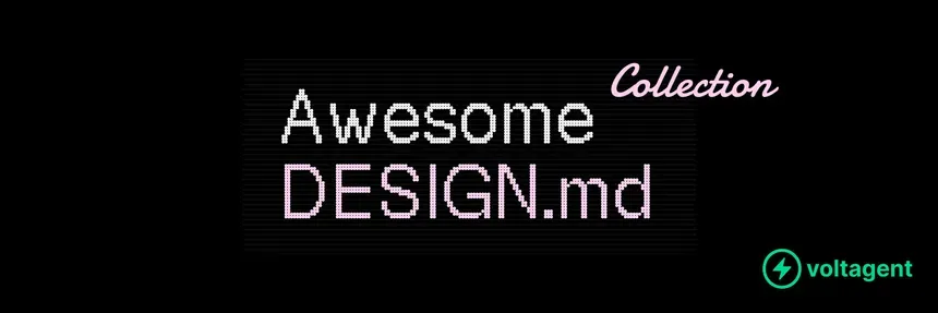 Captura de pantalla del repositorio VoltAgent/awesome-design-md con varios archivos DESIGN.md listados